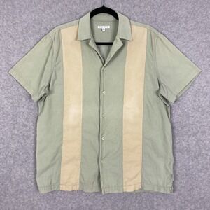 Banks Journal Shirt Mens M Green Camp Collar Short Sleeve Button Up Cotton